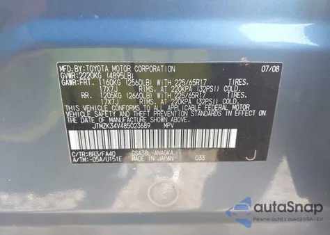 2008 Toyota Rav4 Limited V6 z USA, uszkodzony, nr VIN JTMZK34V485023689